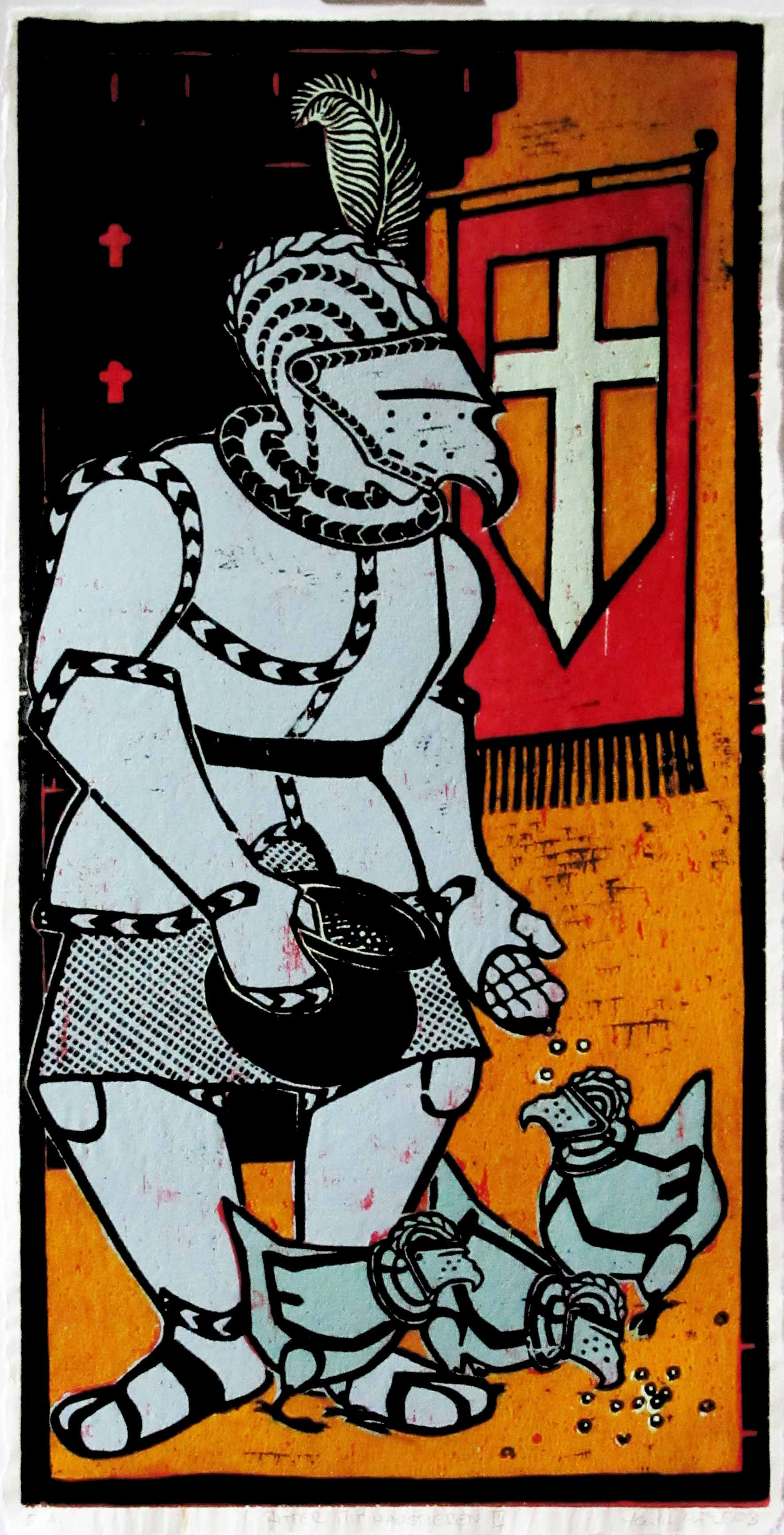 Ritter mit Haustieren 3, 2003, 20 Exemplare, 28 x 56 cm